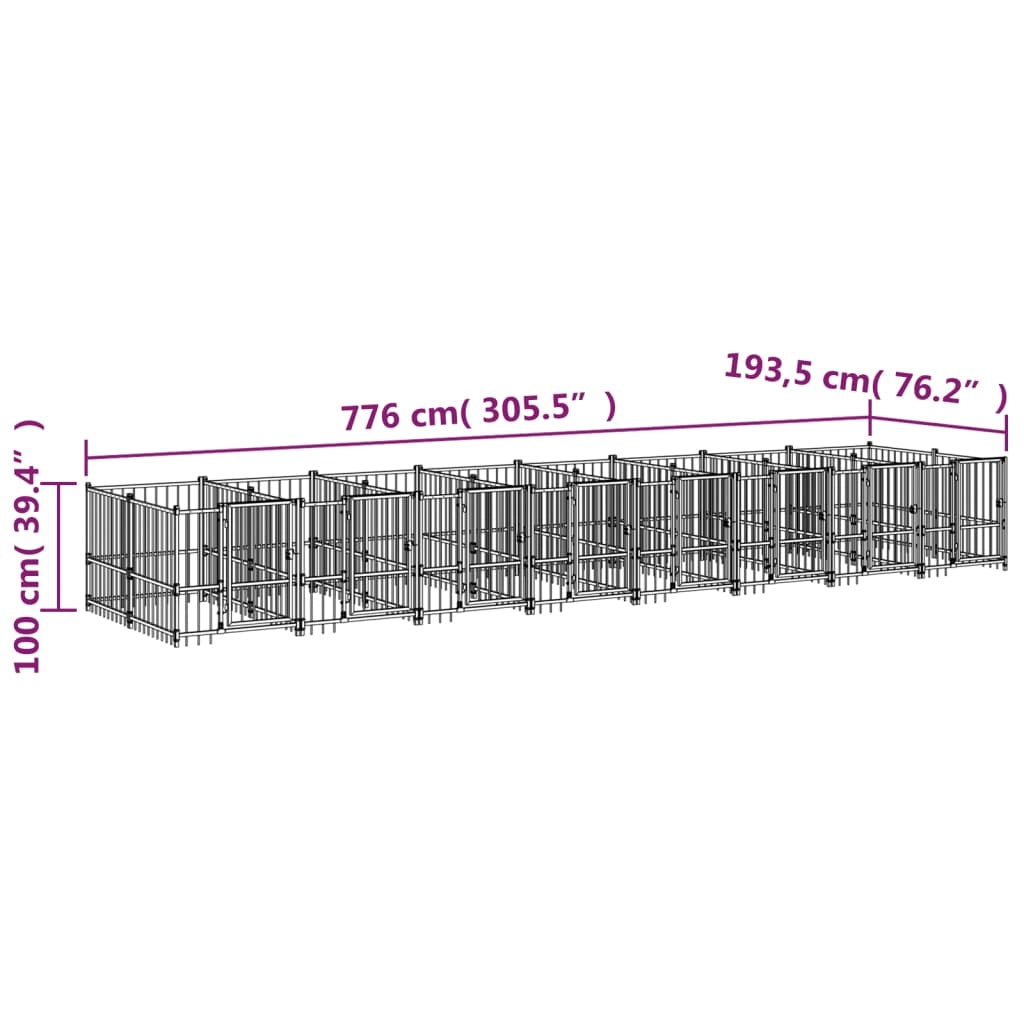 Cuccia gabbia per animali da esterno pac per cani in acciaio 15,02 m² nero 02_0041797