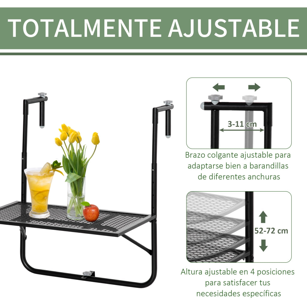 Tavolino da balcone pieghevole in metallo ¨C zephmum ¨C nero 60x60x57-72 cm