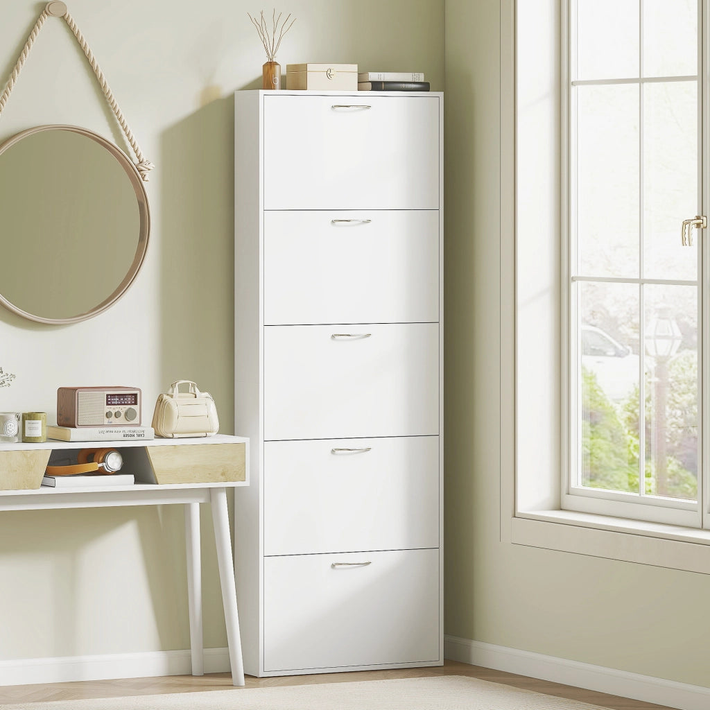 Scarpiera salvaspazio 15 paia ¨C Xylo ¨C 5 ante bianco slim 65x17x180,5cm