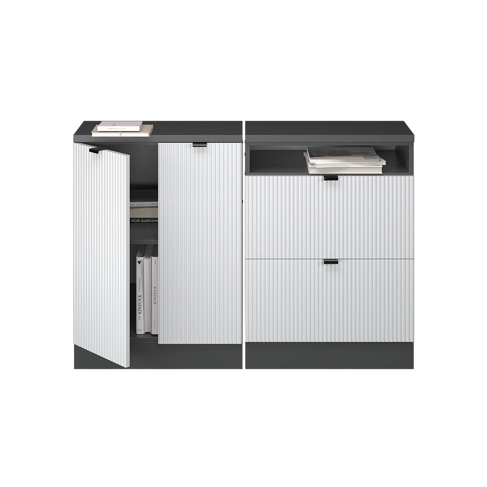 Set di mobili sottotetto Rion Ondulazione bianca/Antracite 120 cm Set di 2 carcasse armadio profondità 60 cm Vicco