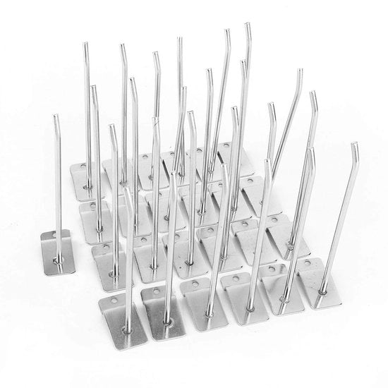 Pannello da Parete con 25 Hanger, 15 cm, Acciaio Inossidabile, Antiscivolo, Resistente al Colpo, Angolo di 30°, Hanger per Parete Slatwall