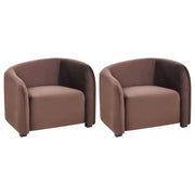 Set moderno ed elegante di 2 poltrone con schienale curvo e braccioli imbottiti in velluto marrone scuro