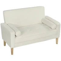 Divano a 2 posti, Divano a due posti con gambe in legno di gomma, Divano imbottito per soggiorno, camera da letto, Bianco crema