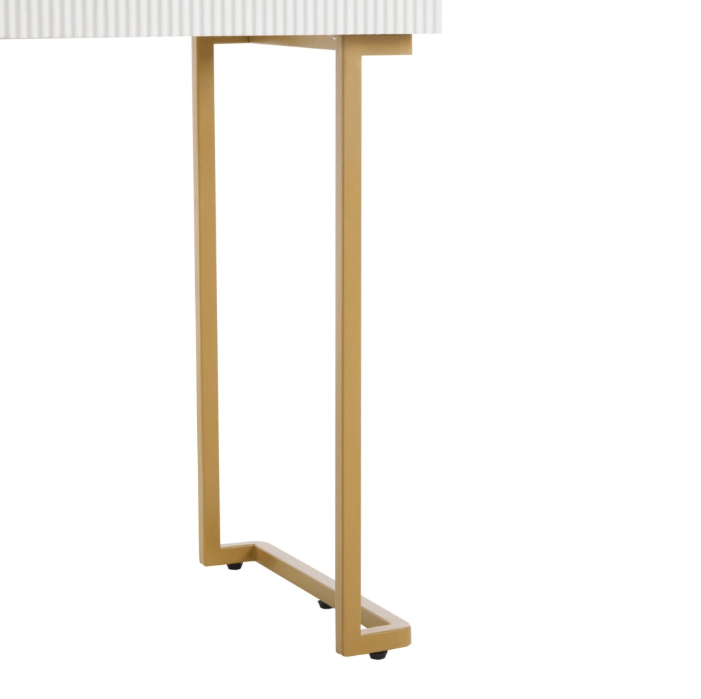 Tavolo da trucco 120x45x115 cm con specchio LED a 3 colori; piano in vetro; bianco e oro