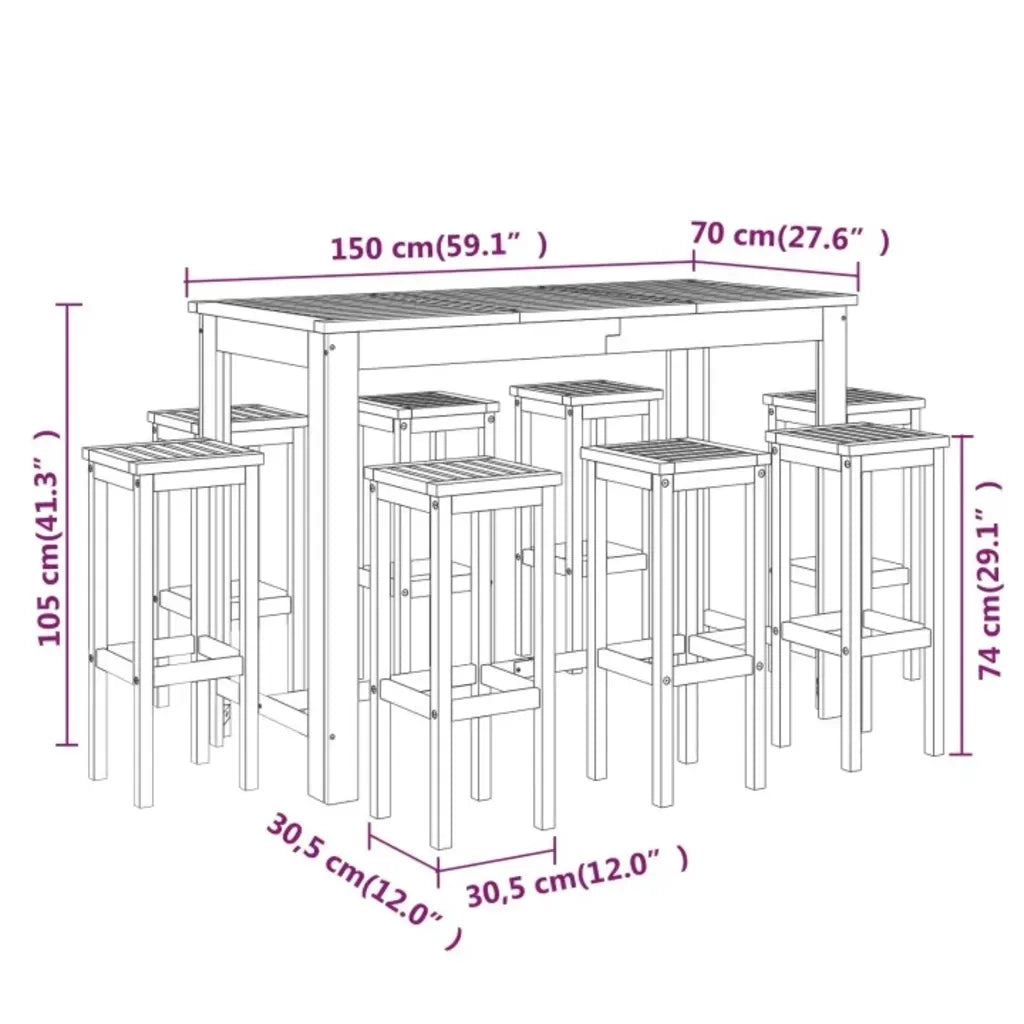 Set da Bar per Giardino 9 pz in Legno Massello di Acacia 3116023