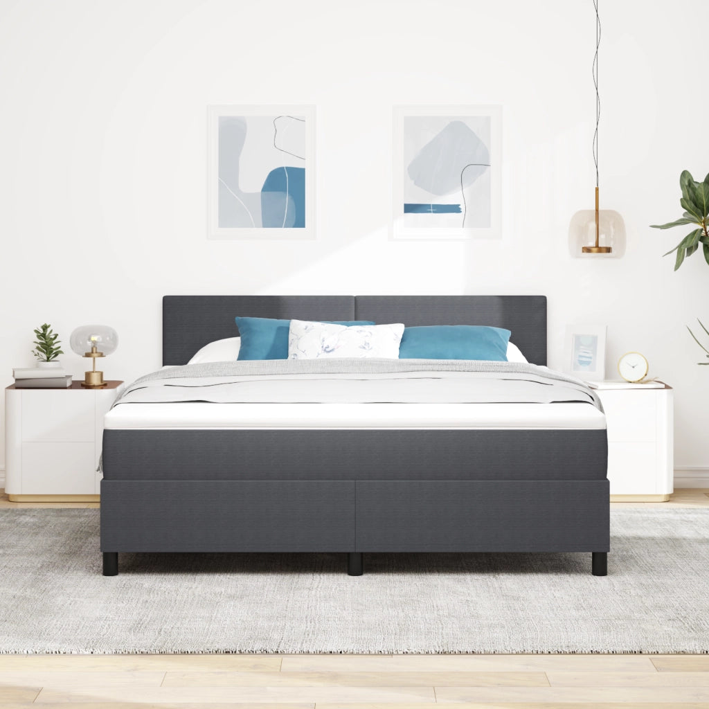 Letto con Rete a Molle con Materasso & Luce LED Grigio Scuro Tessuto in Corduroy