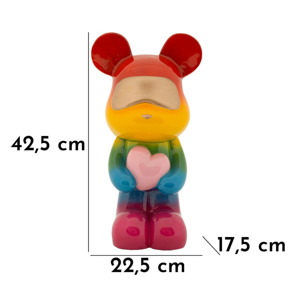 Scultura orsetto Rainbow in piedi in resina arcobaleno