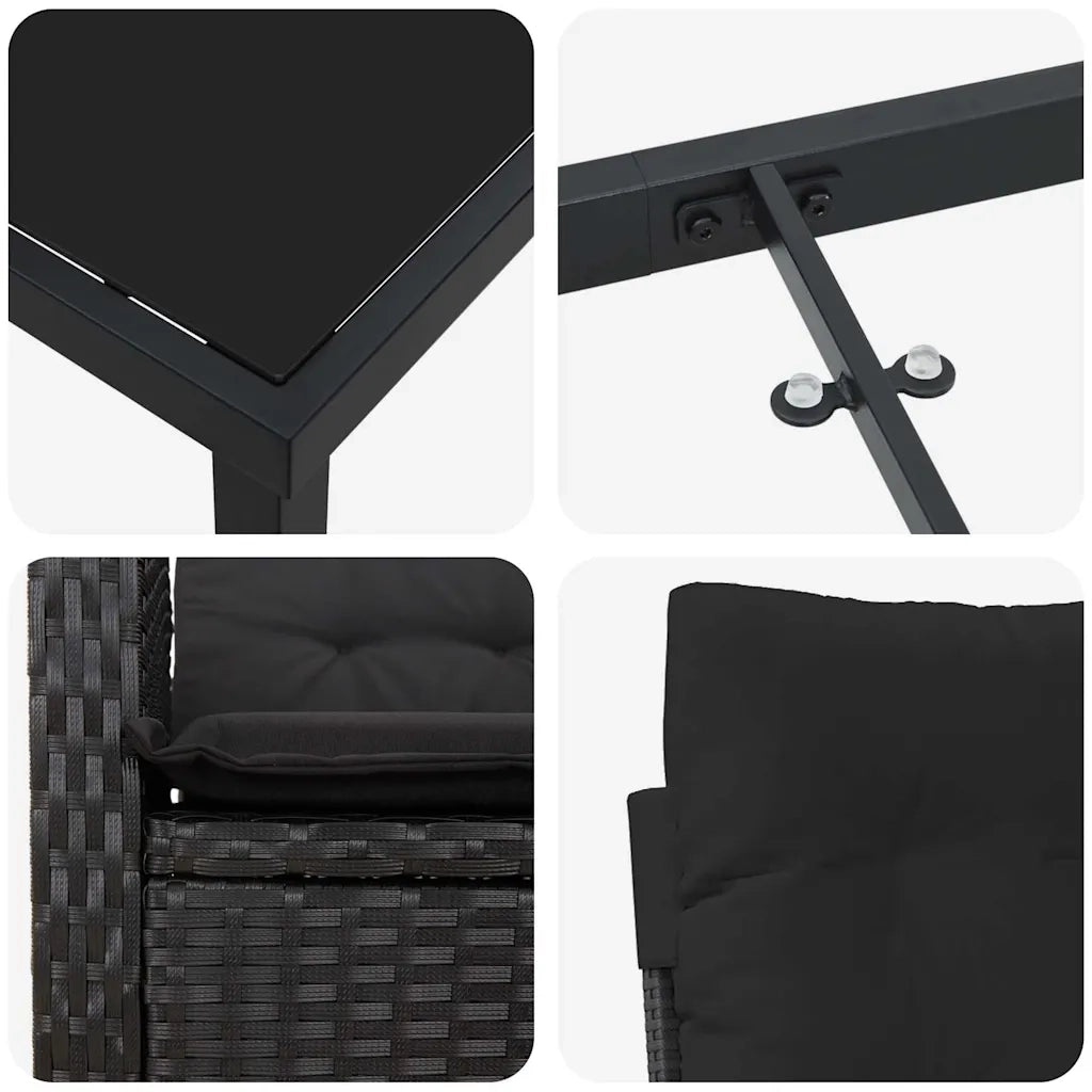 Set da Pranzo per Giardino con cuscino 9 pcs Nero polyrattan 3380378