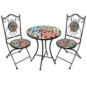 SET PER ESTERNO GIARDINO TAVOLO E 2 SEDIE CON INSERTI IN CERAMICA MODELLO "ANTIBES"