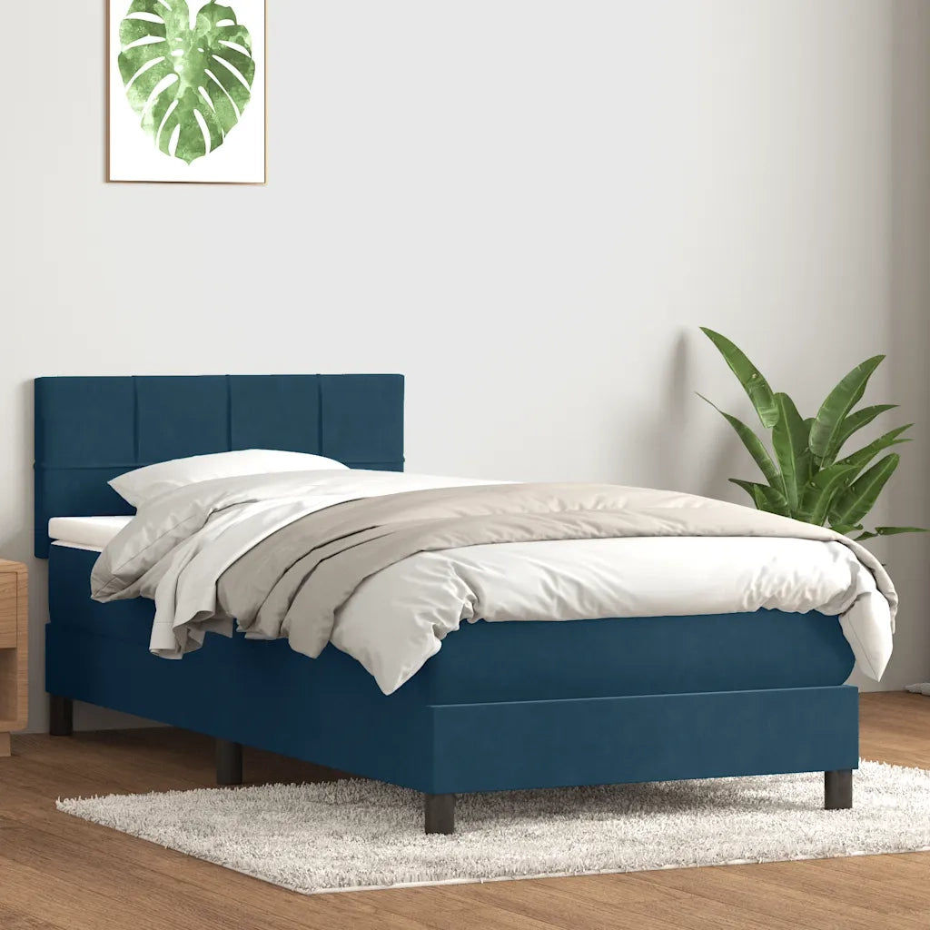 Giroletto a Molle con Materasso Blu Scuro 80x220 cm Velluto