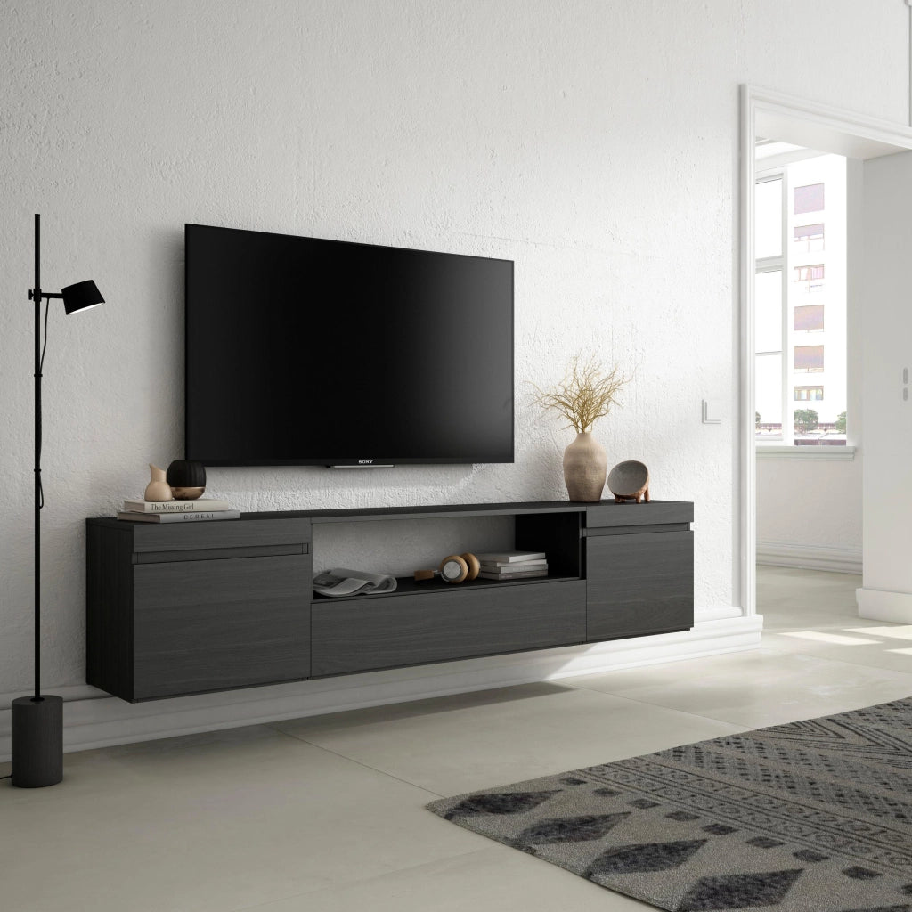 Mobile TV, 200x35x45cm, soggiorno, Per TV fino a 80", da appendere, Nero RF2186
