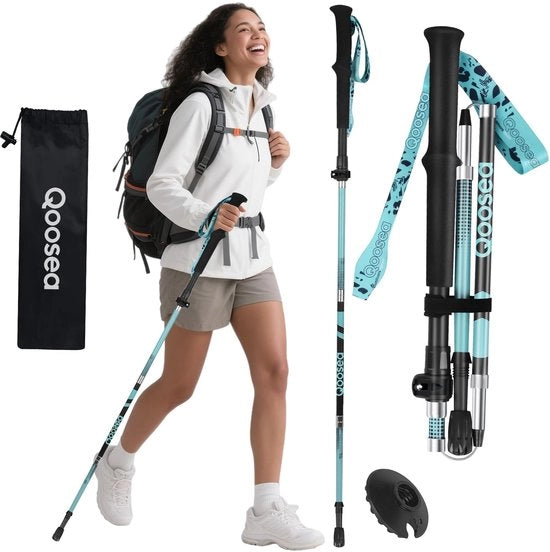 Wandalo per donne, staffa telescopica premium 110-125 cm, [fibra di carbonio] trekkingstafetta pieghevole con tampone in gomma e borsa, staffa per escursioni, camminata nordica e escursioni invernali