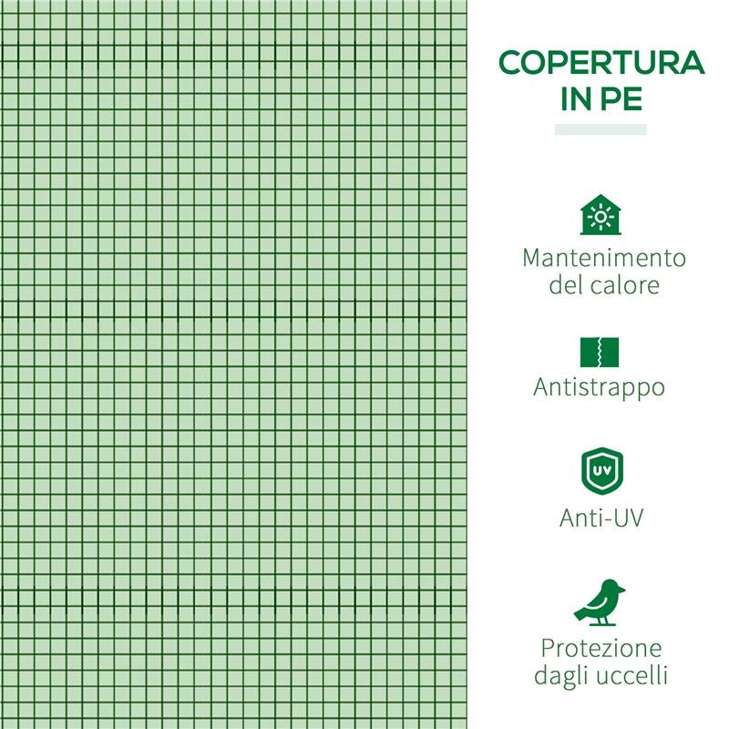 SERRA DA GIARDINO A TUNNEL IN ACCIAIO E PLASTICA PP CON PORTE AVVOLGIBILI, 295X100X80 CM, VERDE