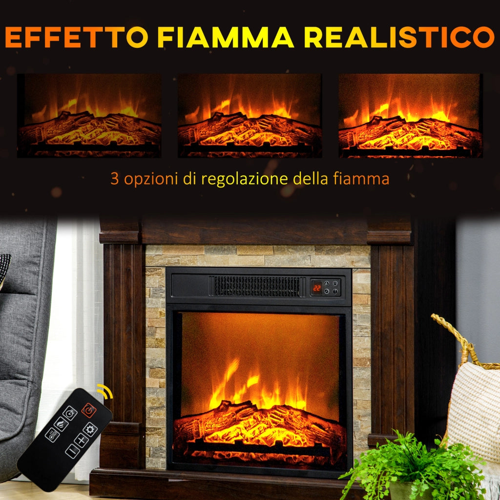 Camino Elettrico da Terra 80x21,6x67,8 cm con Timer Effetto Fiamma e Temperatura Regolabile in Legno e Metallo Marrone