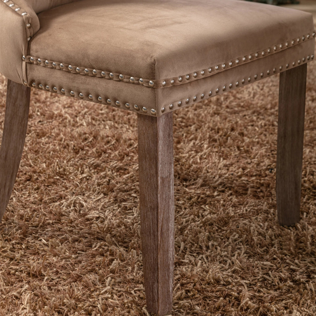 Sedie da Pranzo Imbottite in Velluto con Gambe in Legno ¨C MINIMAL ¨C Set 2 Pezzi, Beige