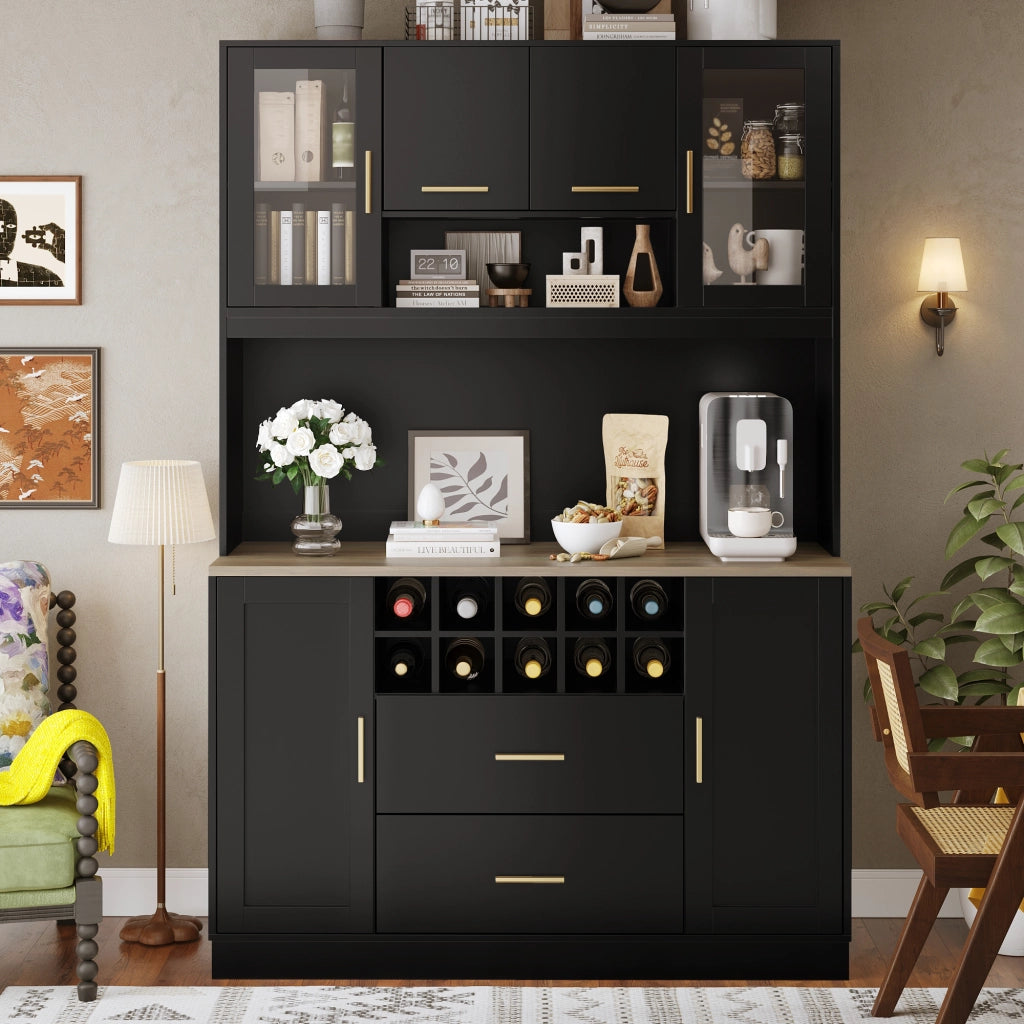 CREDENZA 120x36,3x180 cm nera in MDF e metallo con LED e prese