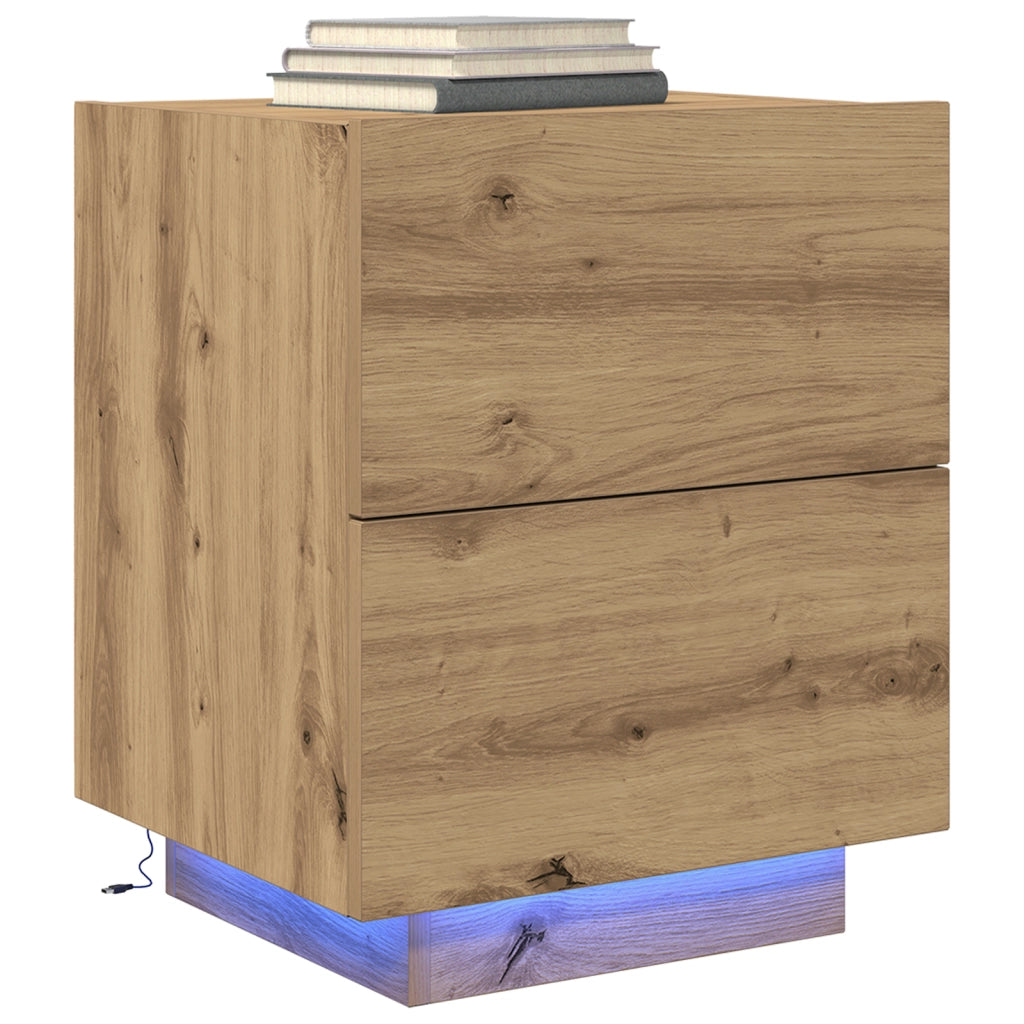Comodini con Luci LED 2 pezzi Rovere Artigianale 45x40x55 cm