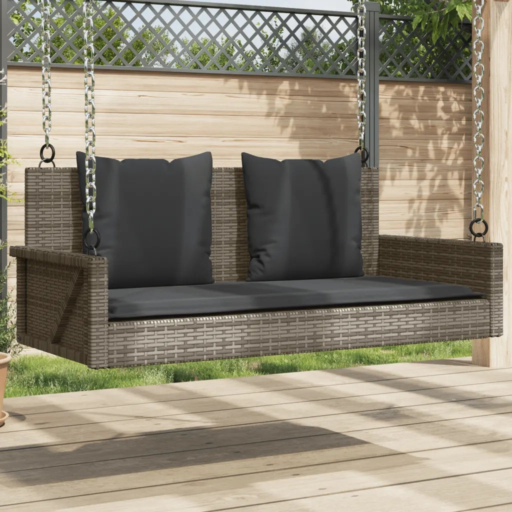 Panca da Giardino | Panchina Dondolo con Cuscini Grigia 119x56x48 cm in Polyrattan