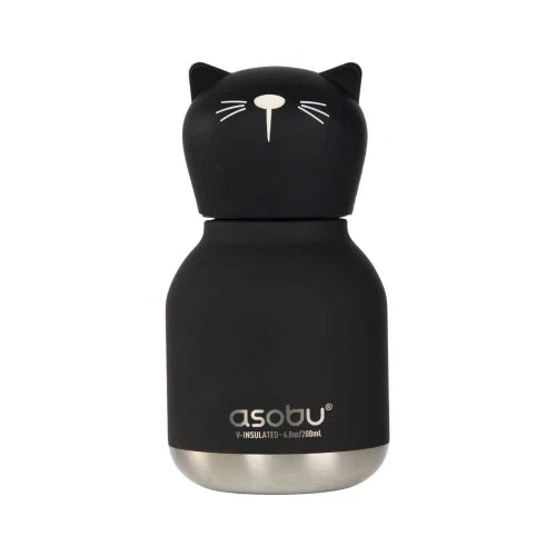 Mini Bestie Gatto nero - Borraccia termica da 200 ml con cannuccia