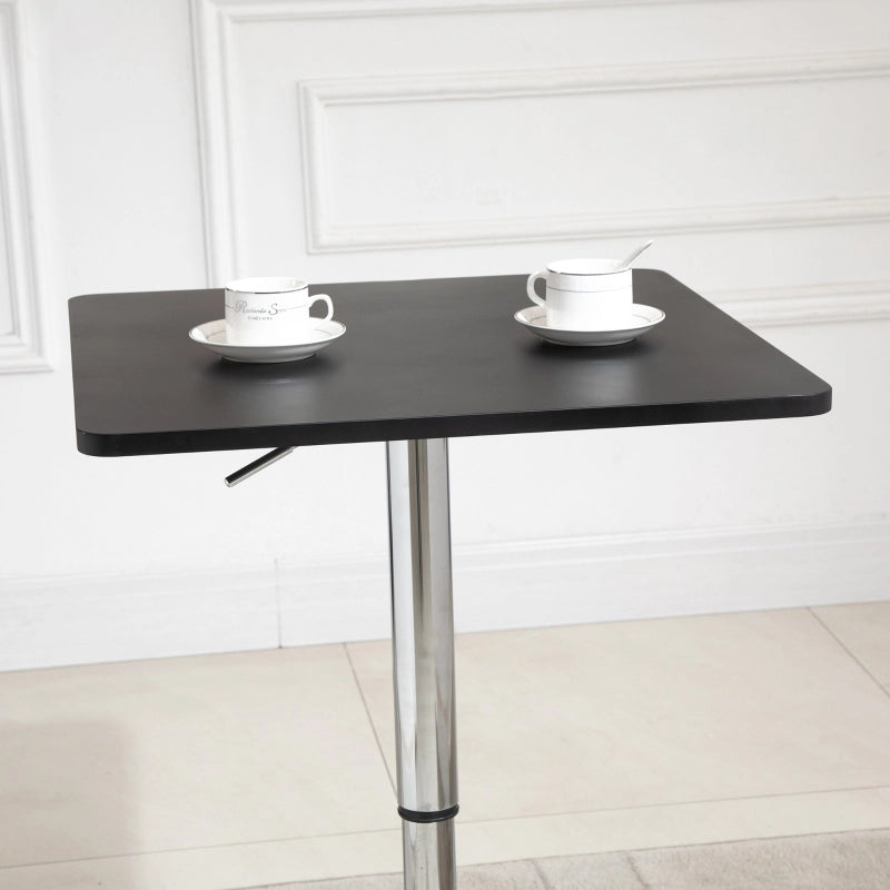 Tavolo bar regolabile in altezza, piano girevole 360°, base in metallo, nero