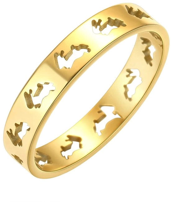 Anelli a forma di coniglio in acciaio inossidabile per donne e ragazze, con design geometrico e disegno a filettatura, per anelli da donna, accessori per la moda, regali per amici e familiari.