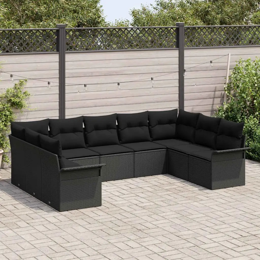 Set Divano da Giardino con archiviazione 9 pcs Nero polyrattan 3354192