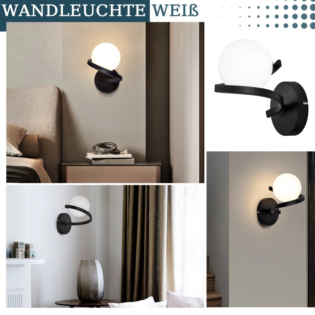 ZMH Applique da parete per bagno sfera in vetro G9 nera monocappa bianca per interni