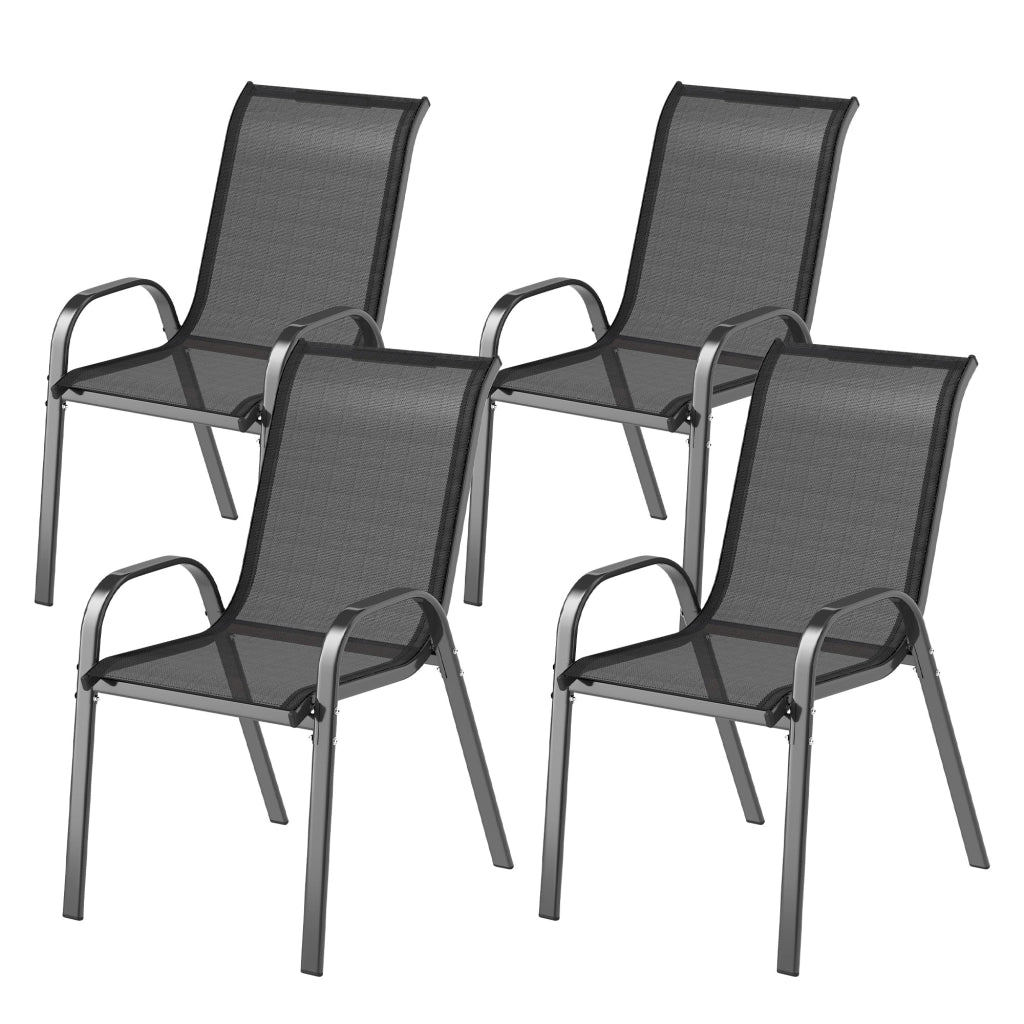 Set 4 Sedie da Giardino Impilabili ¨C Xylo ¨C Acciaio Nero Tessuto Rete Traspirante 54x71x93 cm