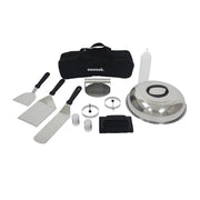 Set 11 utensili per barbecue, piastra di cottura e braciere, nero