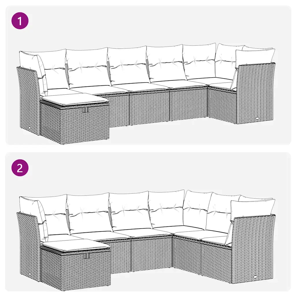 Set Divani da Giardino 7 pz con Cuscini Grigio in Polyrattan