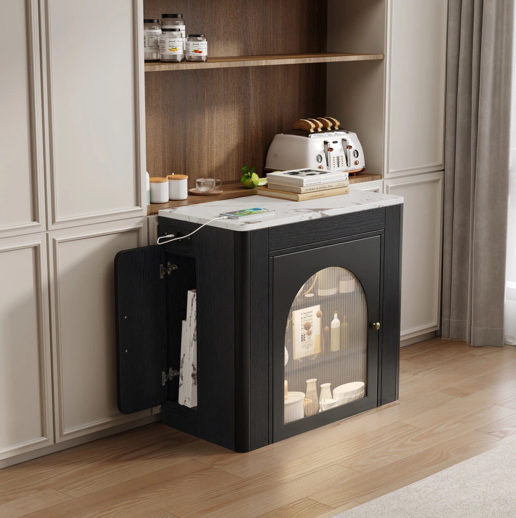 Tavolo da pranzo allungabile con isola cucina; LED; USB Type-C; bianco e nero