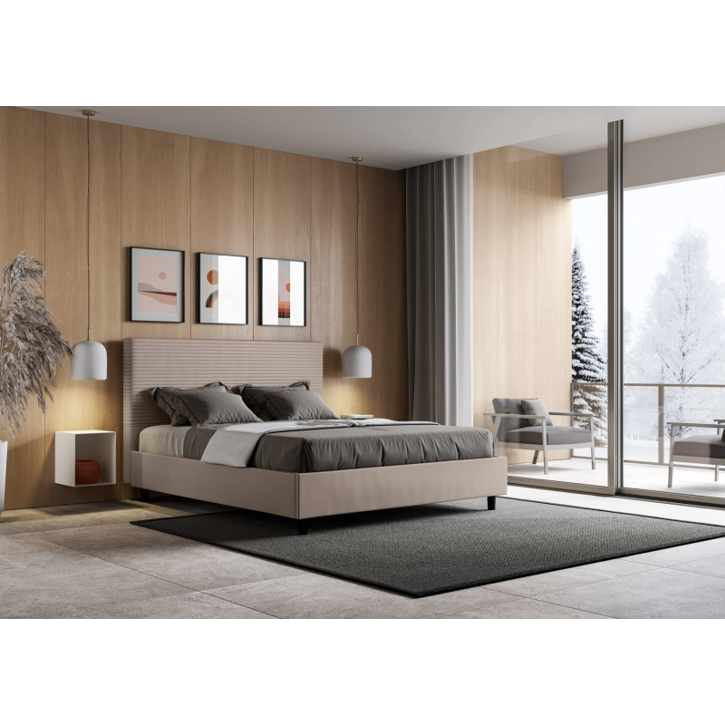 Letto imbottito Matrimoniale 160x190 cm Focus - Similpelle,Tortora,Con rete