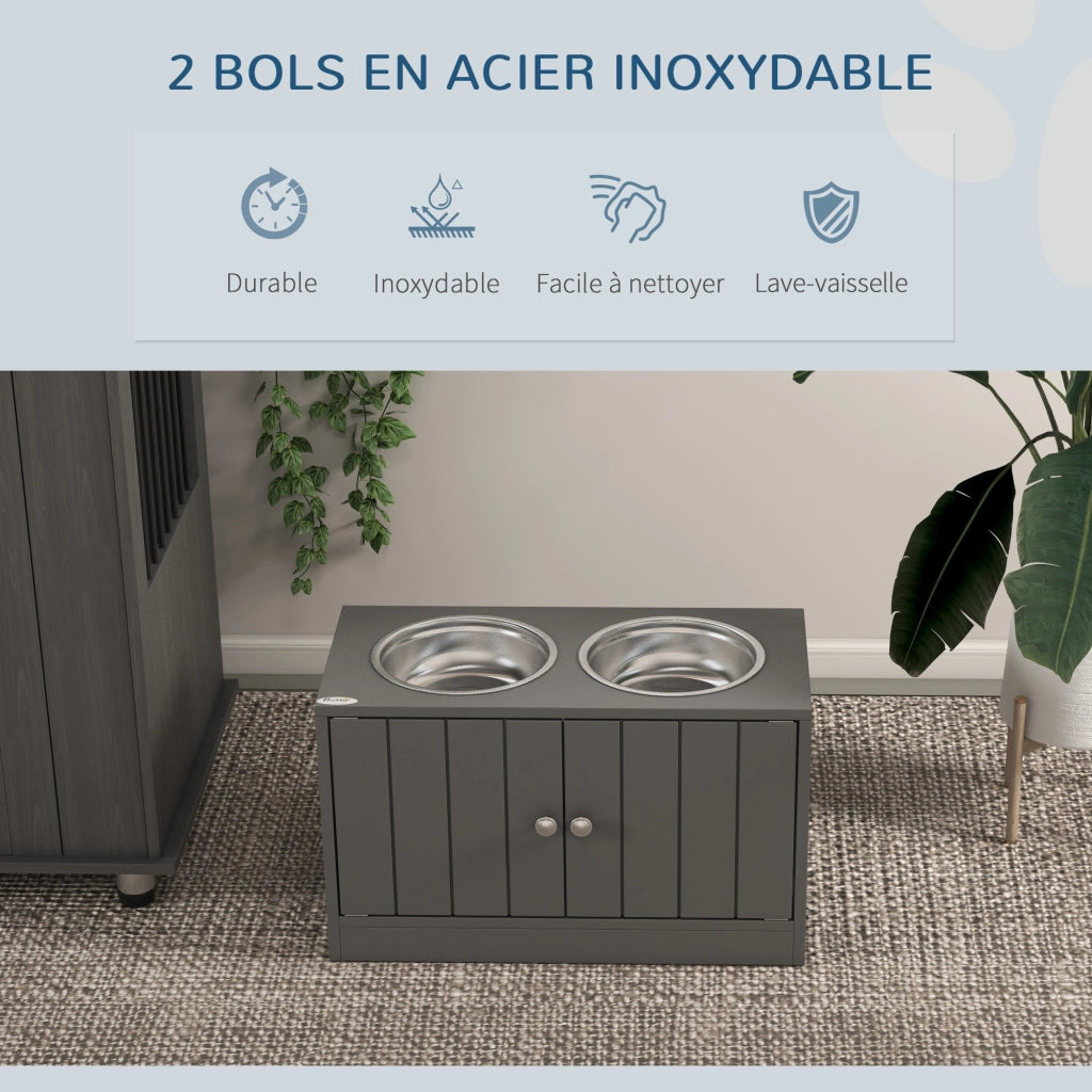 Ciotola per Cani e Gatti Sollevata ¨C zephmum ¨C Grigio Acciaio Inox 60x30x35,5 cm