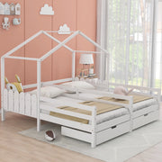 OKWISH Letto a Casetta 200×90 cm, Letto 2 Posti con 2 Cassetti, Sponde di Sicurezza e Design Diviso, senza Materasso, Bianco