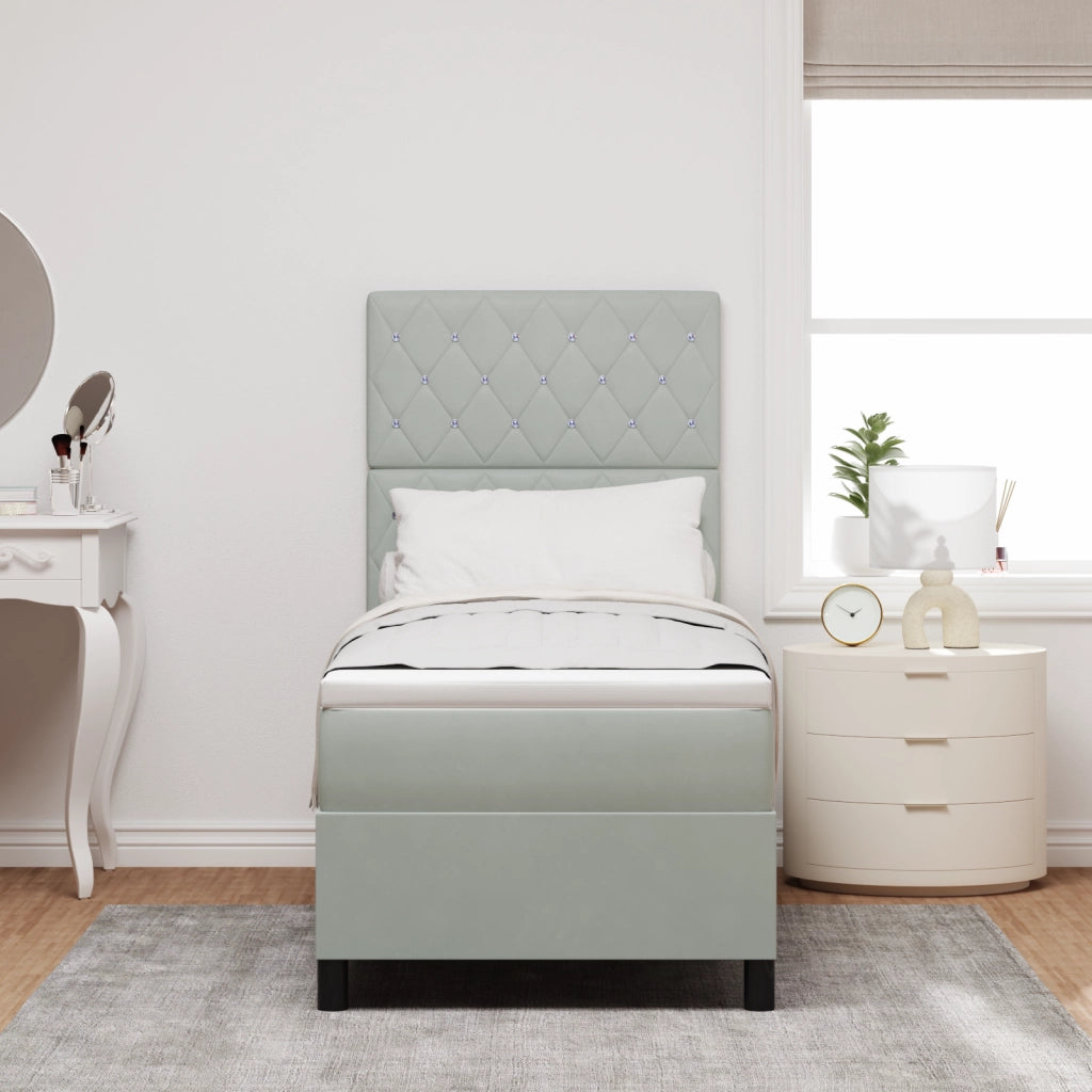 Letto Box Spring con Materasso e Luce LED Grigio Chiaro 80x200 cm Velluto