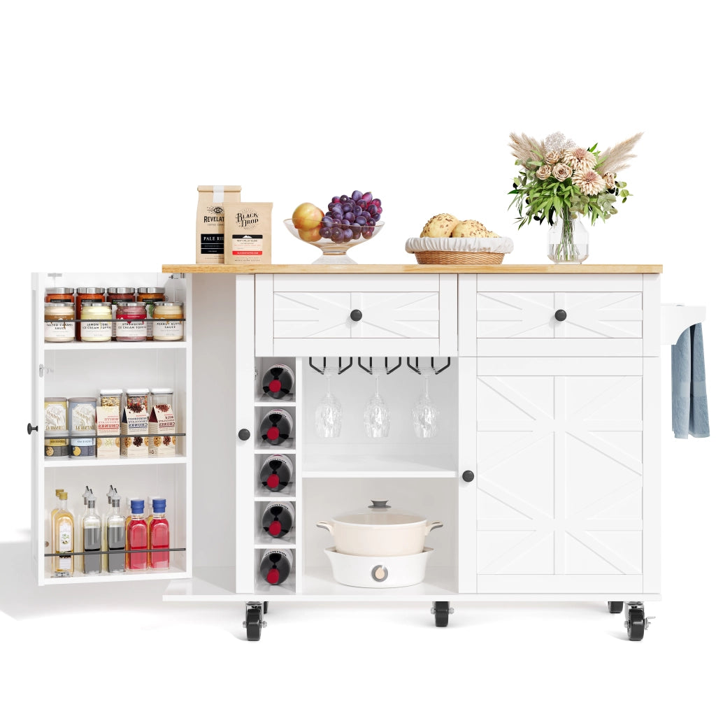 Isola Cucina con Piano Pieghevole e Ruote ¨C MINIMAL ¨C Bianco, 120x45x89 cm