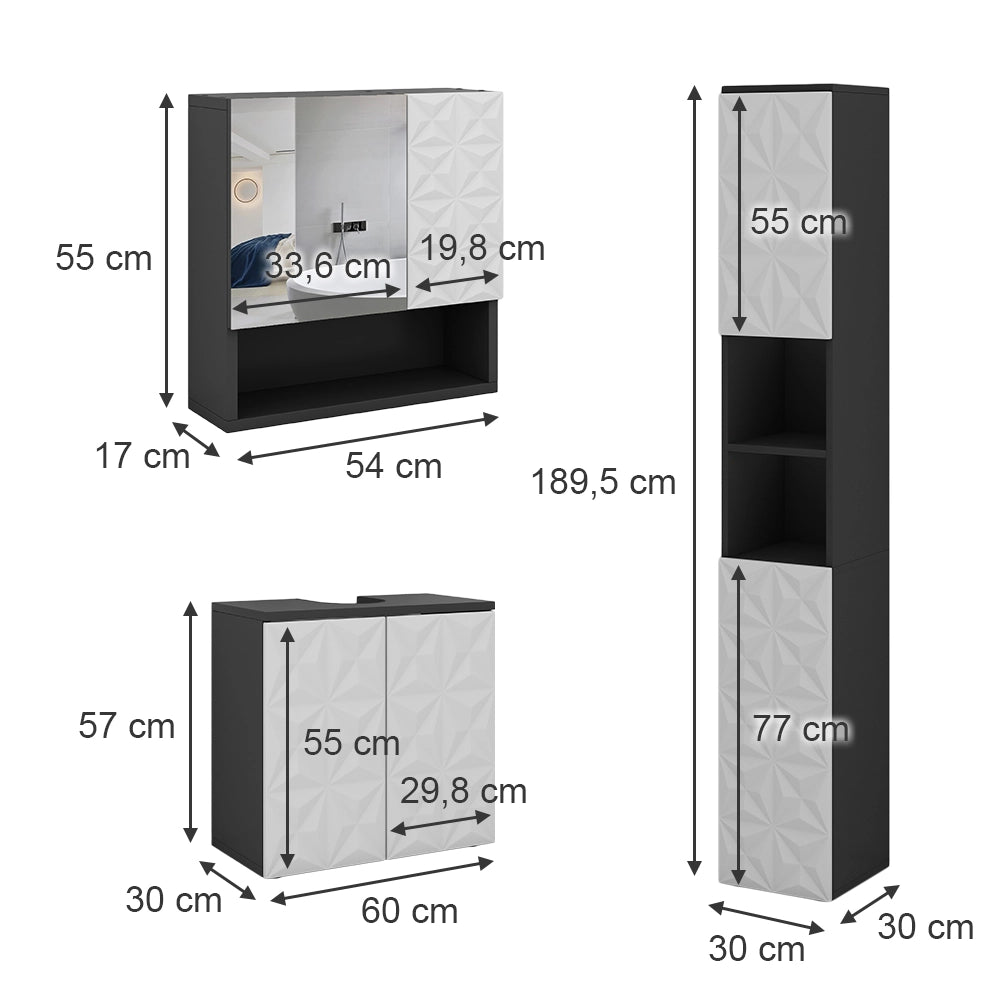 Vicco Set di mobili da bagno Nero 3 parti, con colonna