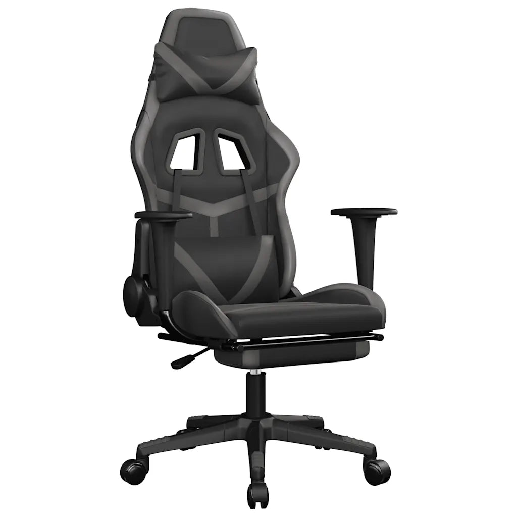 Sedia da Gaming | Sedia da e-sports Massaggio Poggiapiedi Nero e Grigio Similpelle