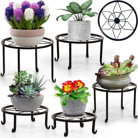 Supporto per piante 5-pack - Acciaio inossidabile - Interno ed Esterno - Nero - Supporto per vaso per piante - Piante multiple - Piastrelle per piante robuste - Display - Circolare - Metallo