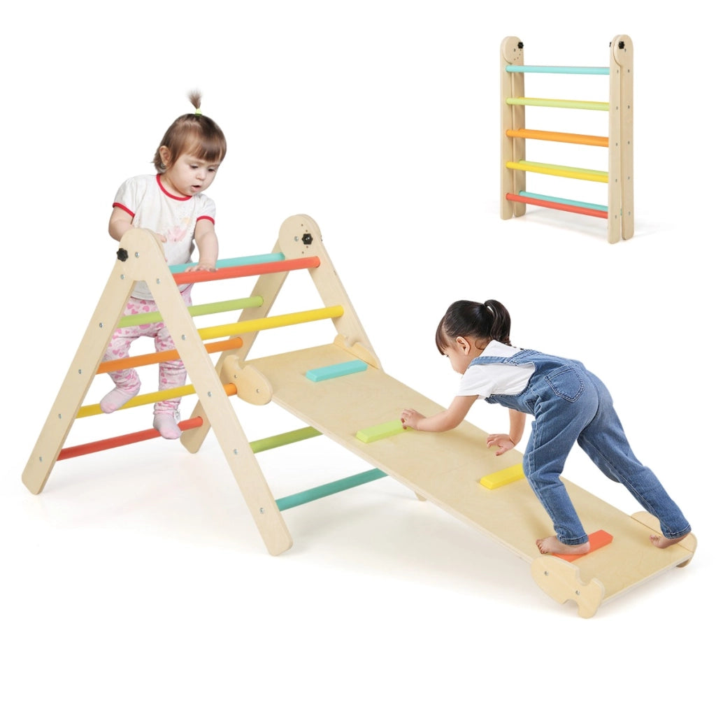 Giocattoli da arrampicata triangolari 3-in-1, Set di triangoli pieghevoli e regolabili in altezza per bambini Colorato-Arrampicate e scivoli