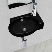 Lavandino in Ceramica-Lavabo-Lavello Nera Rotondo con Foro Rubinetto/ Trabocco