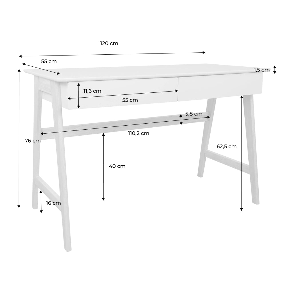 Scrivania decorata in legno di hevea con 2 cassetti, marrone naturale