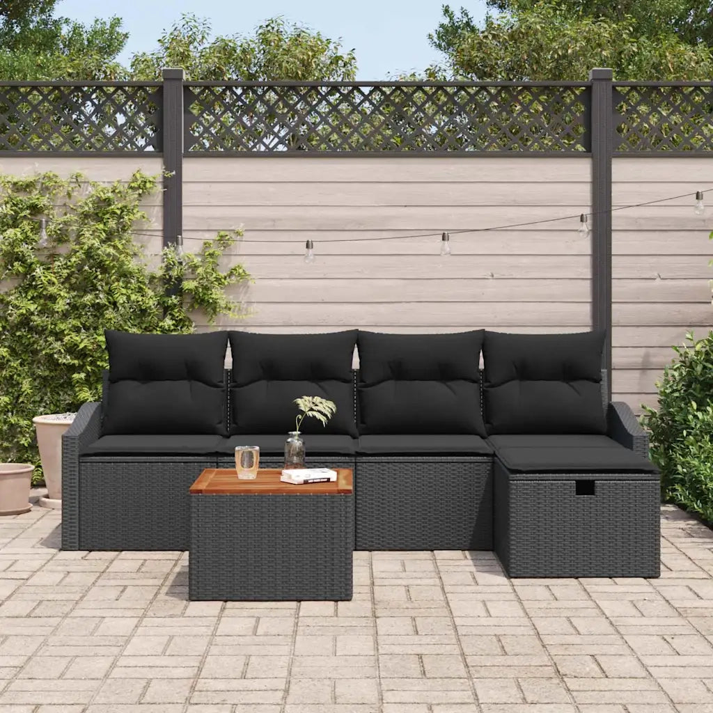 Set Divano da Giardino con cuscino 6 pcs Nero polyrattan