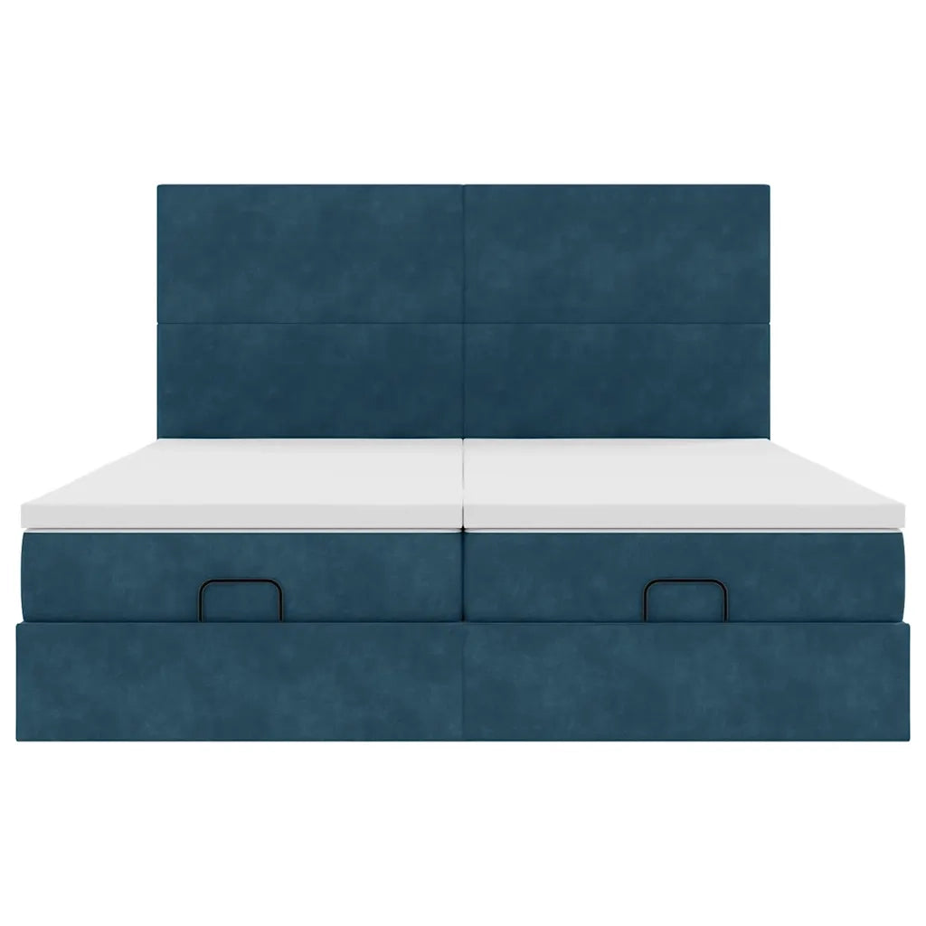 Pouf Letto con Materassi e LED Blu Scuro 200x200cm Velluto 3314613