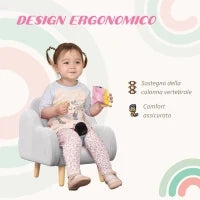 Poltrona per Bambini fino a 3 Anni con Braccioli a Nuvola in Tessuto, 46x51x55cm, Grigio