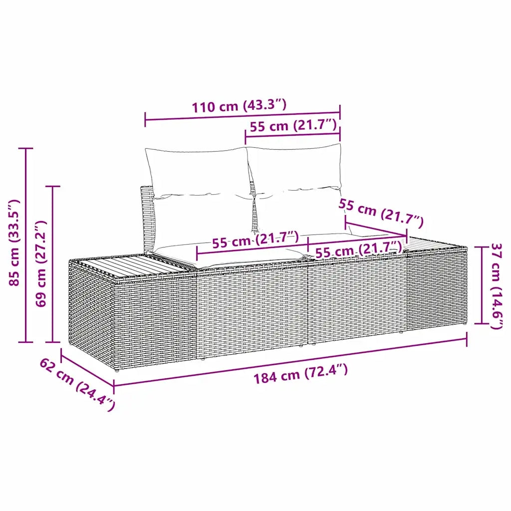 Set Divano da Giardino con cuscino 8 pcs Nero Poly Rattan 3348143