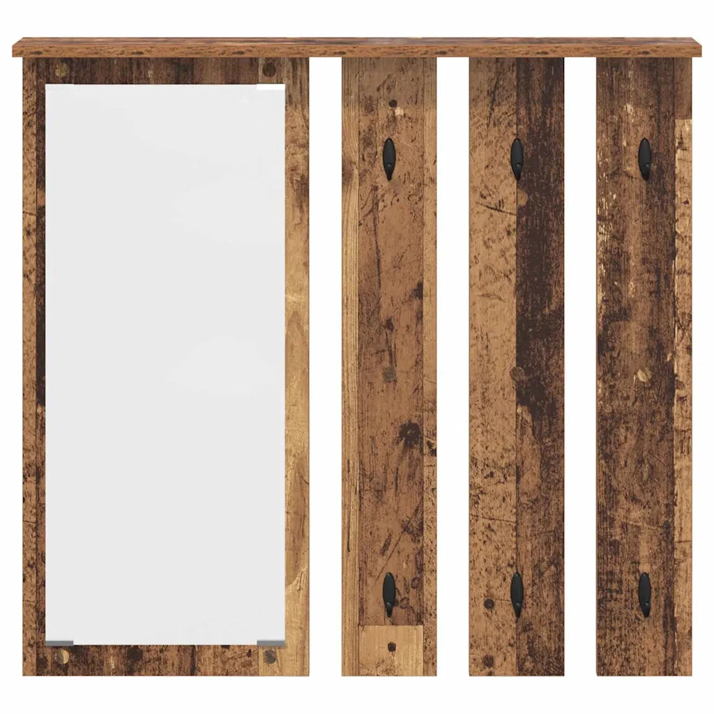 vidaXL Appendiabiti a muro con specchio Legno vecchio 84 x 10 x 80 cm