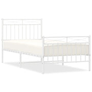 Letto singolo | Letto per adulti | Giroletto con Testiera e Pediera Metallo Bianco 90x200 cm