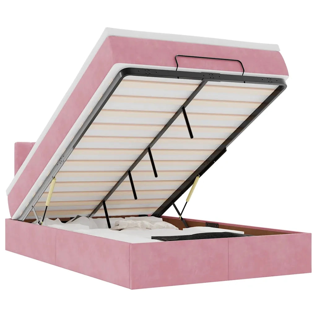 Pouf Letto con Materasso e LED Rosa 120x190cm in Velluto 3312685