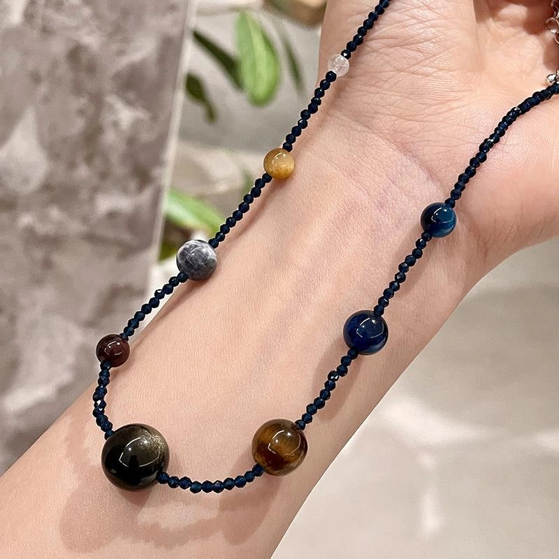 Collana colorata con perline di cristallo e pietre naturali, regalo di Natale o compleanno.